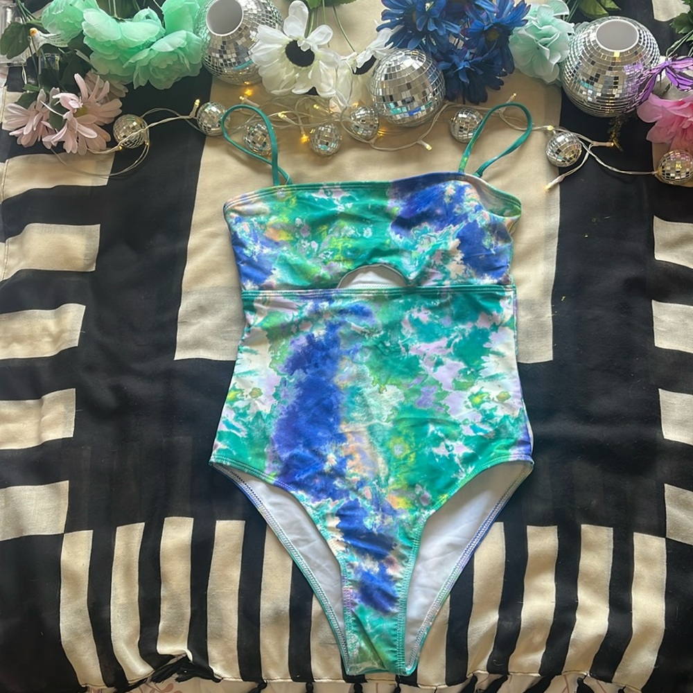 Kara and Kate Blue and Green Tie-Dye One-Piece Swimsuit